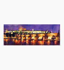 Prague Night Panorama Charles Bridge Photographic Print