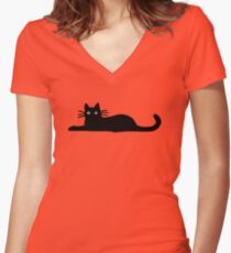 Black Cat Women's Fitted V-Neck T-Shirt