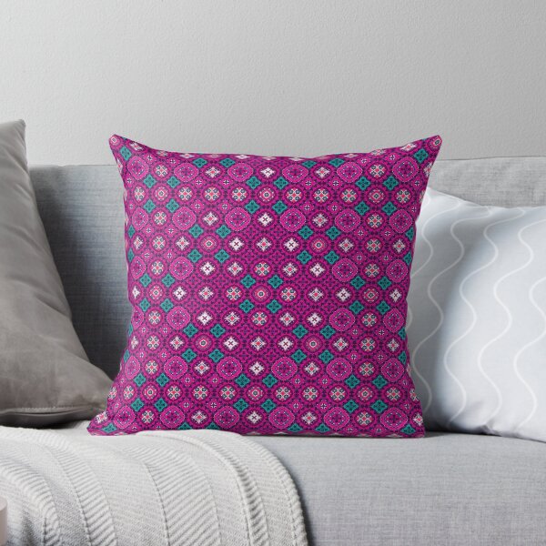 Floral TicTacToe - Deep Pink Throw Pillow