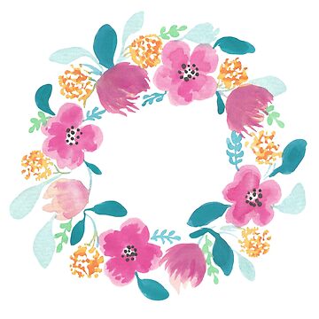 Artwork thumbnail, Watercolor wreath with pink flowers by vectormarketnet
