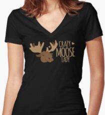 Crazy Moose Lady Women's Fitted V-Neck T-Shirt