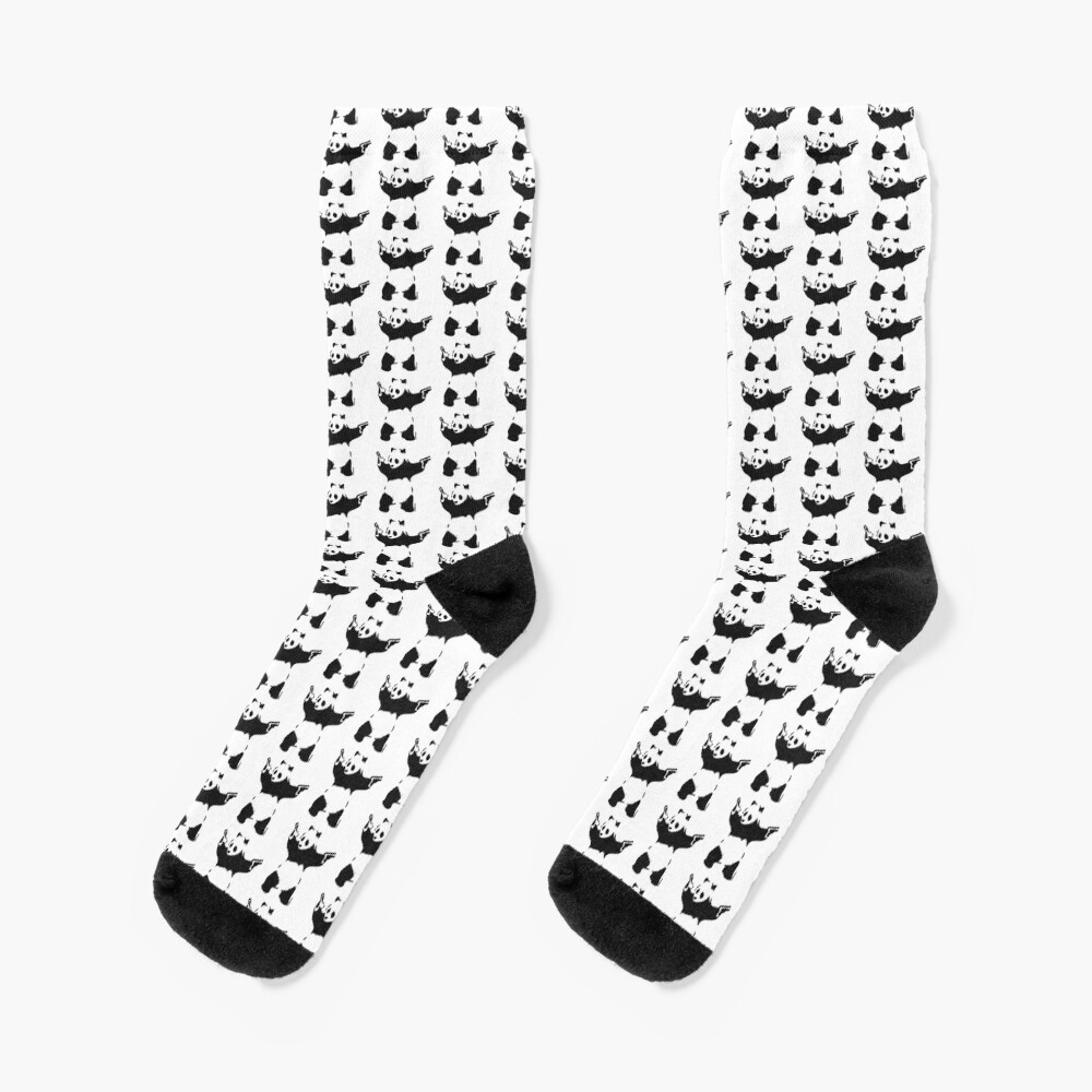 Banksy Panda with guns black and white Graffiti Street art with Banksy signature tag on white background HD HIGH QUALITY ONLINE STORE Socks