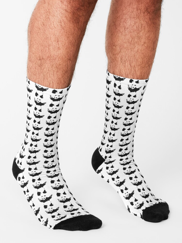 Alternate view of Banksy Panda with guns black and white Graffiti Street art with Banksy signature tag on white background HD HIGH QUALITY ONLINE STORE Socks
