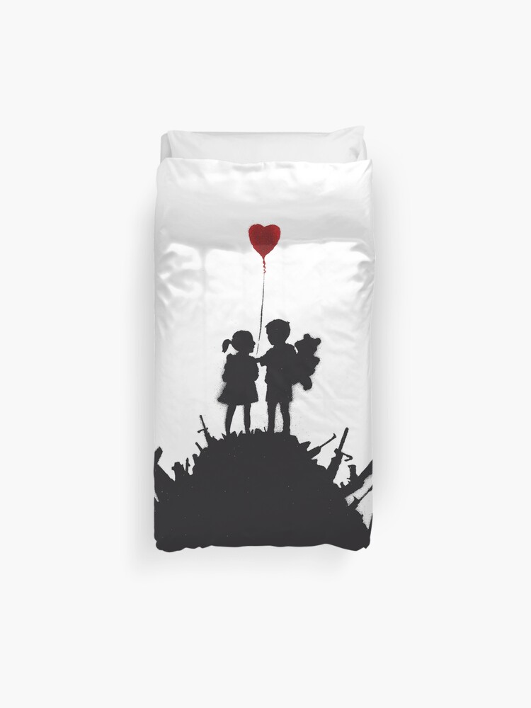 Banksy Graffiti Children Boy And Girl With Heart Balloon On A Pile