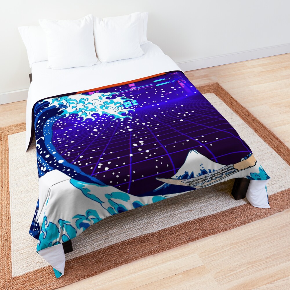 Synthwave Space The Great Wave Off Kanagawa Comforter By
