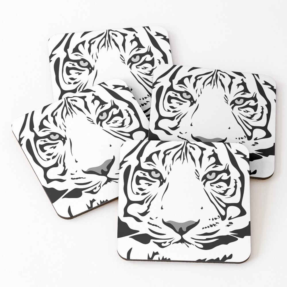 Black And White Tiger Coasters Set Of 4 By Djbj Redbubble