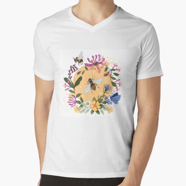 Honeysuckle and Bee Garland V-Neck T-Shirt