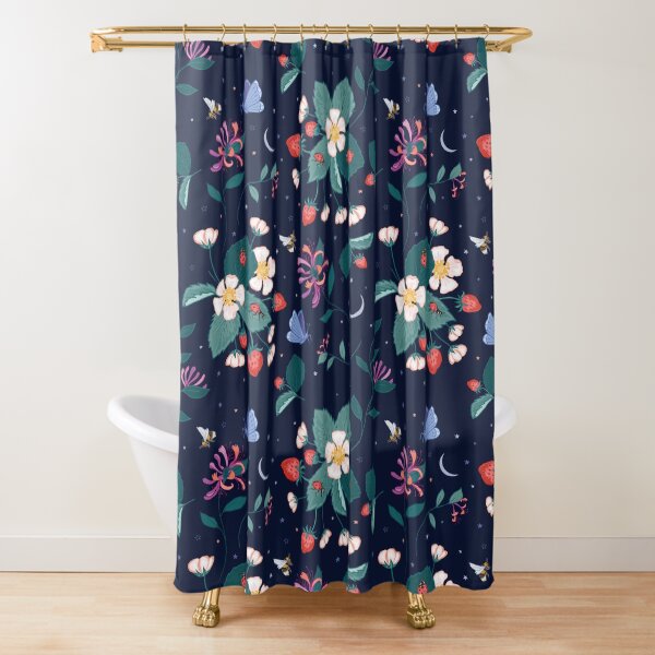 Midnight Strawberry Patch Shower Curtain