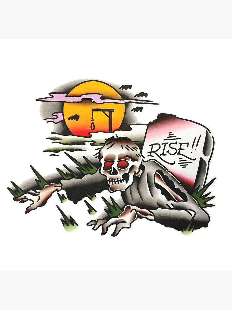 Traditional Rising Zombie Tattoo Design by F-T-T