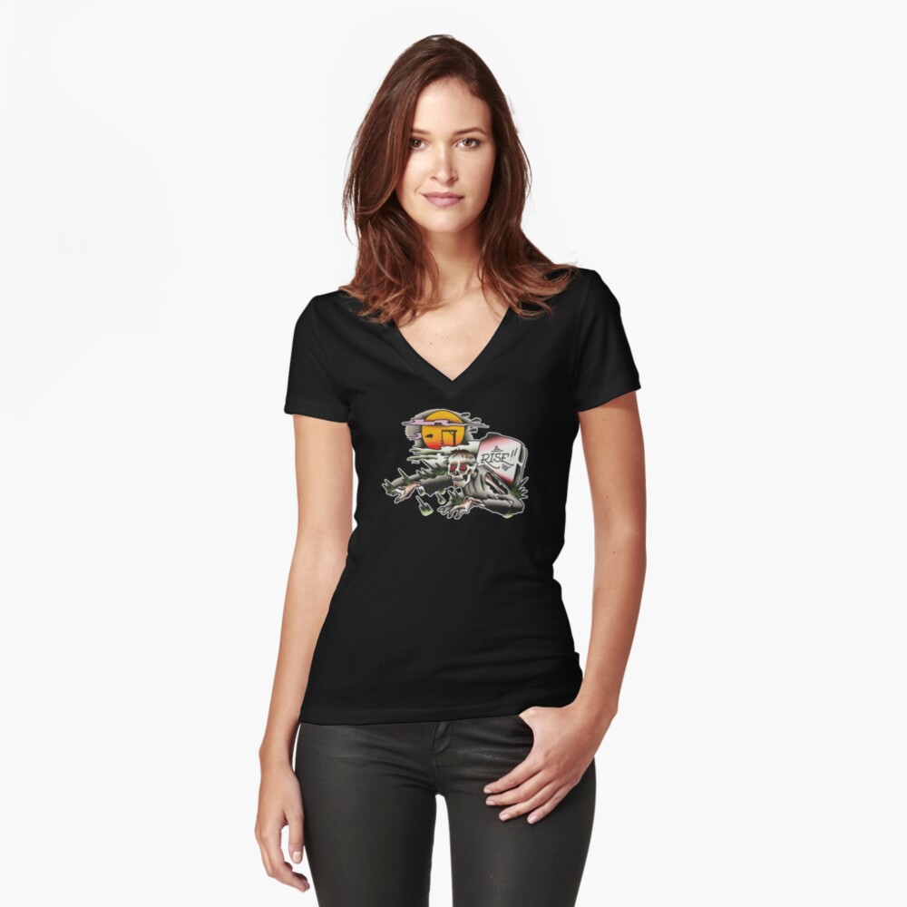 Traditional Rising Zombie Tattoo Design Fitted V-Neck T-Shirt