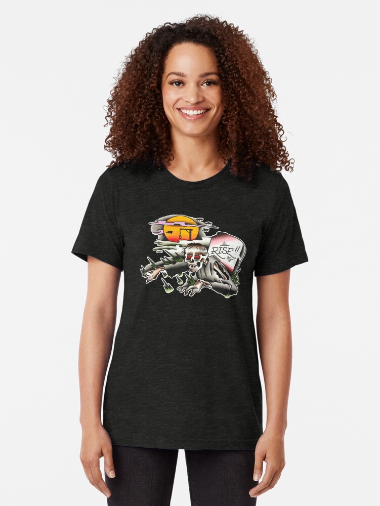Alternate view of Traditional Rising Zombie Tattoo Design Tri-blend T-Shirt