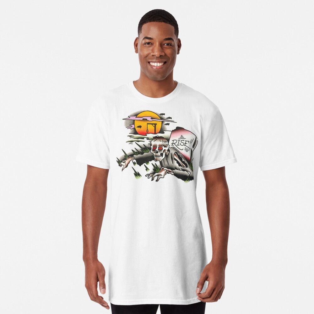 Traditional Rising Zombie Tattoo Design Long T-Shirt
