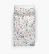 Folk Art Owl in Pink + Blue Duvet Cover