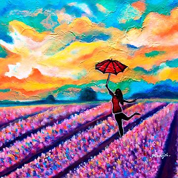 Lavender Field Walk-girl With Umbrella Art Print for Sale by artbymanjiri