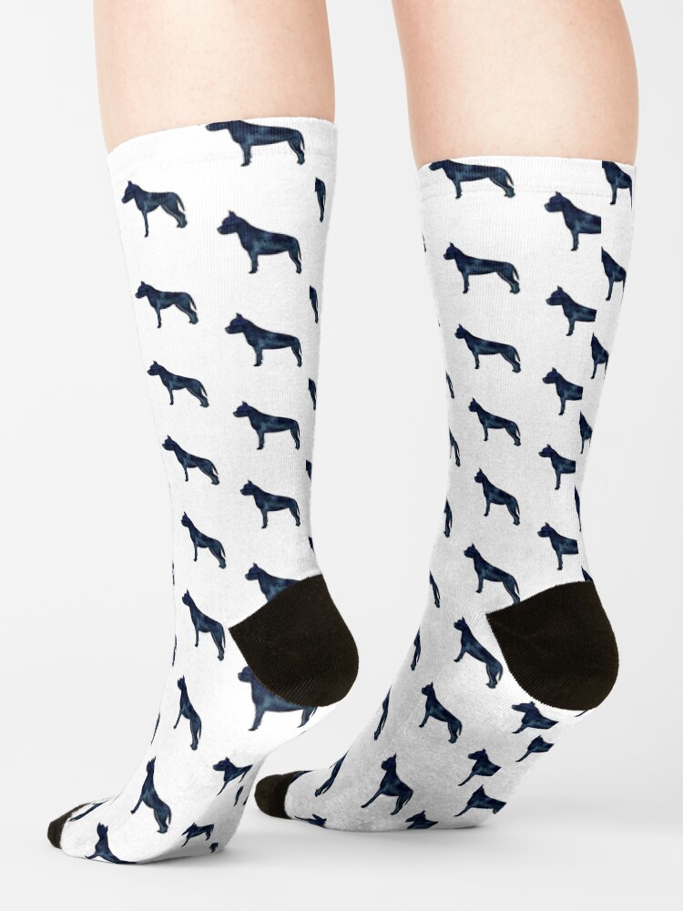 Alternate view of American Staffordshire Bull Terrier Dog Breed Silhouette Black Indigo Blue Watercolor Socks