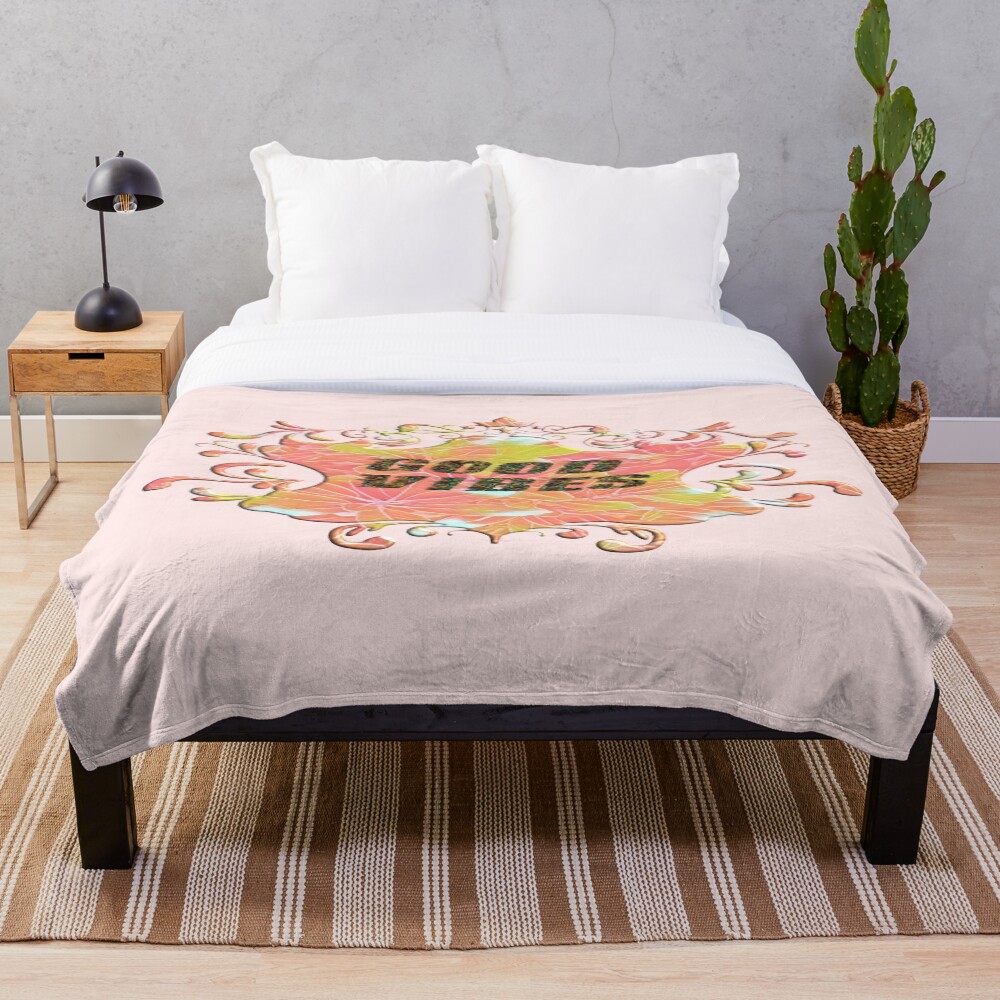 Good Vibes Emblem Abstract Retro Artwork on a throw blanket