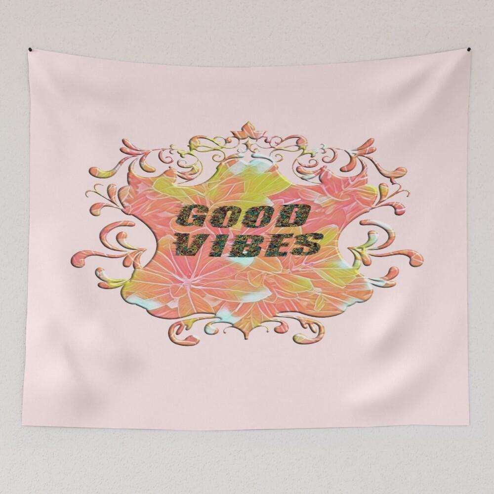 Good Vibes Emblem Abstract Retro Artwork on a tapestry