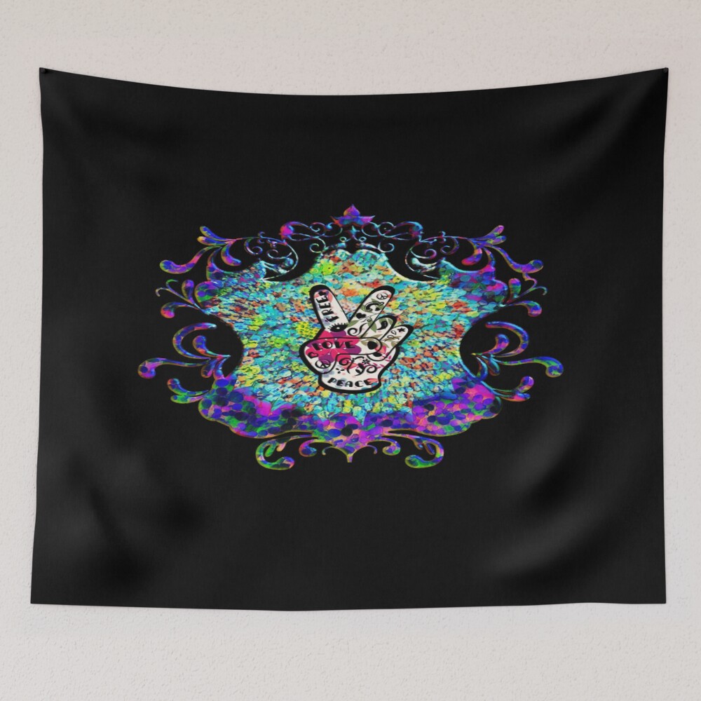 Peace Sign Emblem Abstract Retro Artwork on a tapestry