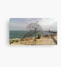 Dolphins playing on the beach Canvas Print