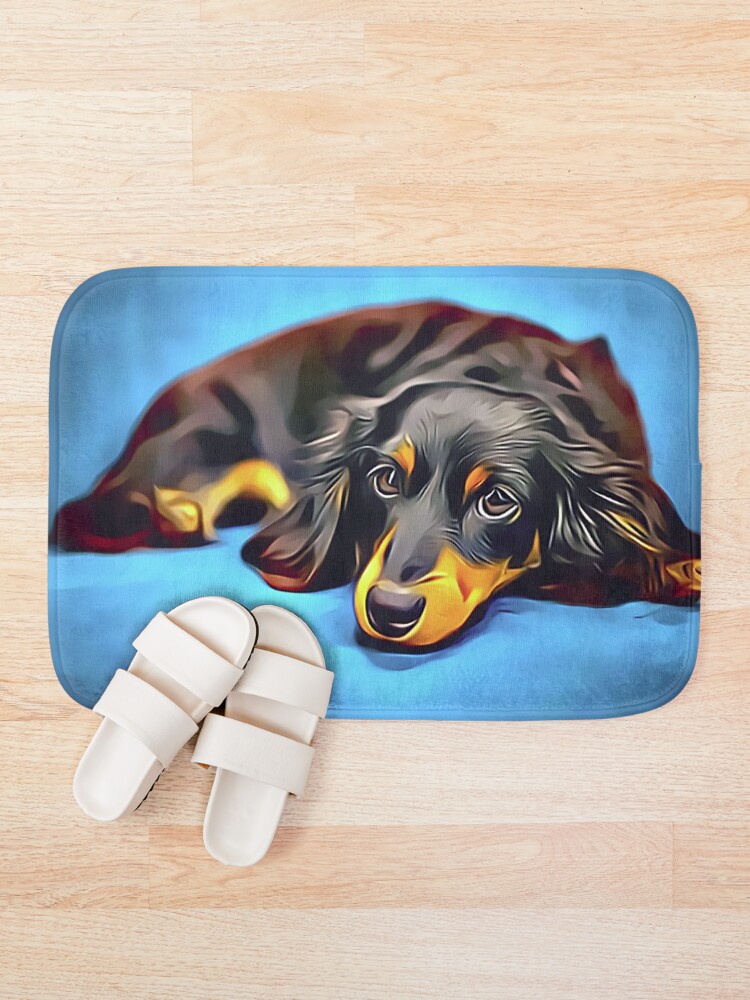 Alternate view of Sleepy Long Haired Brown Dachshund Bath Mat