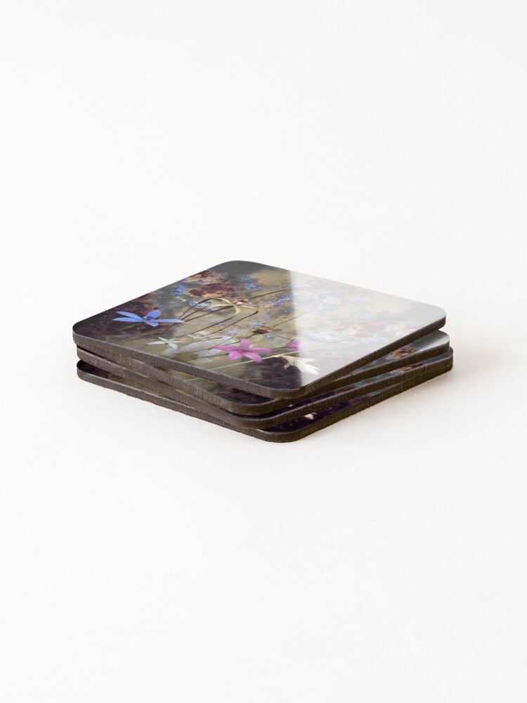 Alternate view of Silky Blue & Orchids with Blue Rusty Metal, native orchids of Western Australia. Coasters (Set of 4)