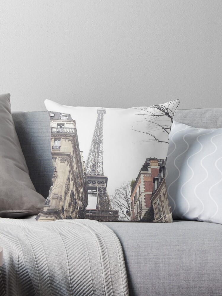 Paris Streets Eiffel Tower City Skyline Industrial Fine Art Photo Shabby Chic Throw Pillow By Spallutos