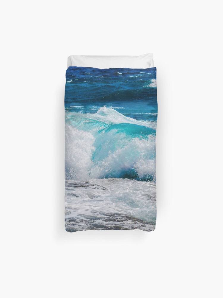 Sea Waves Breaking On Rock Moving Water On Beach Duvet Cover By