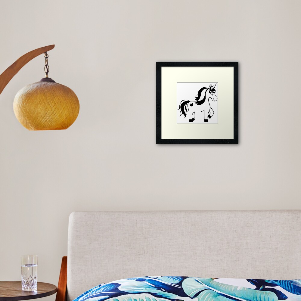 Black And White Unicorn Framed Art Print By Lapeticrafter Redbubble