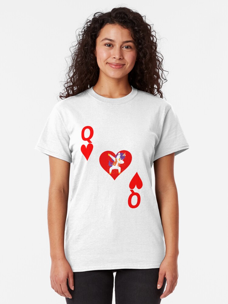 Alternate view of Unicorn Queen of Hearts, Deck of Cards, Dabbing Unicorn Costume. Classic T-Shirt
