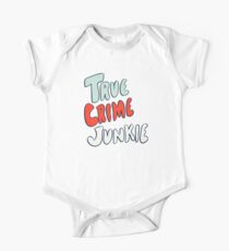True Crime Junkie Handlettered Script Red White and Blue Short Sleeve Baby One-Piece