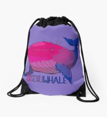 Bisexuwhale - with text Drawstring Bag
