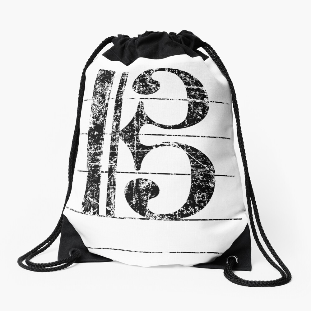 Tenor Clef Vintage Black Drawstring Bag