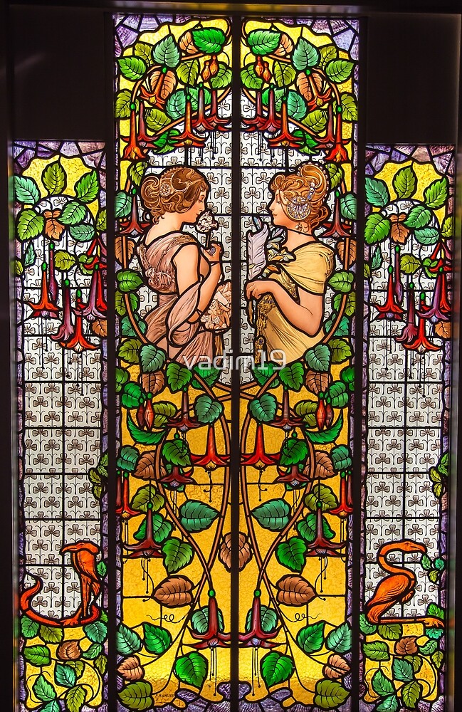 "Spain. Catalonia. Barcelona. Stained Glass Window in Modernista style