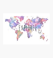World Map Watercolour Explore Photographic Print