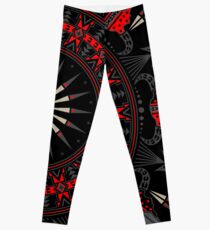 Buffalo Skull and Feathers (Red) Leggings