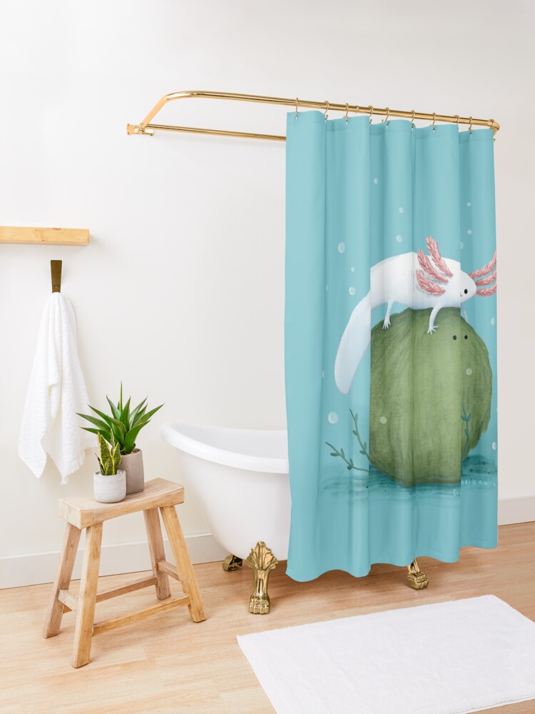 Alternate view of Axolotl on a Mossball Shower Curtain