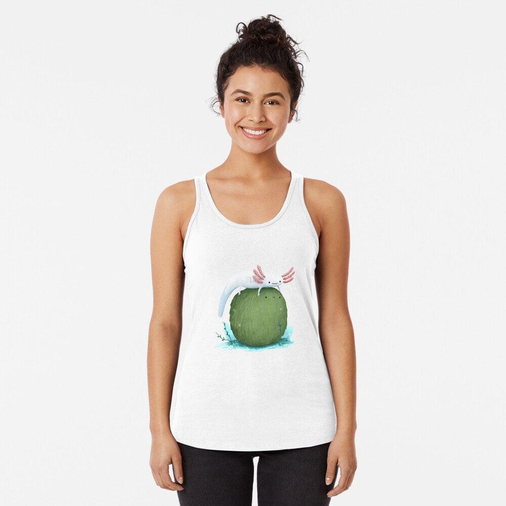 Axolotl on a Mossball Racerback Tank Top