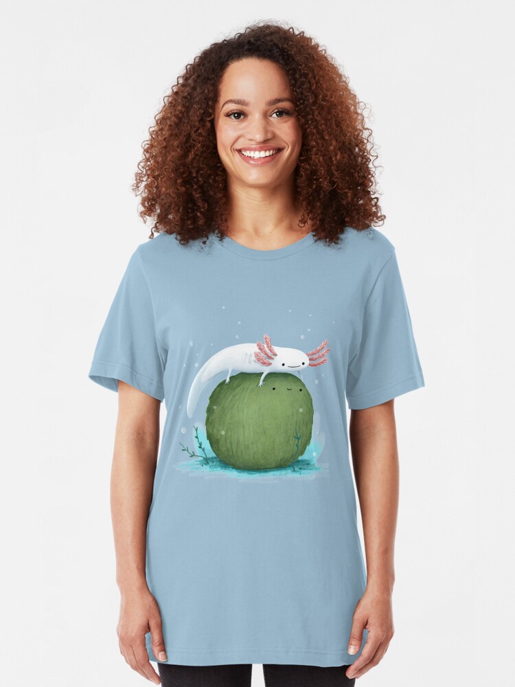 Alternate view of Axolotl on a Mossball Slim Fit T-Shirt
