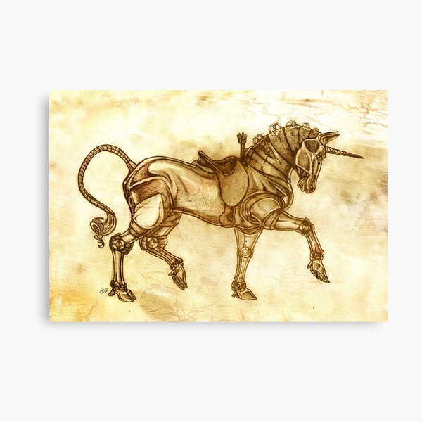 Steampunk Unicorn Sketch Canvas Print