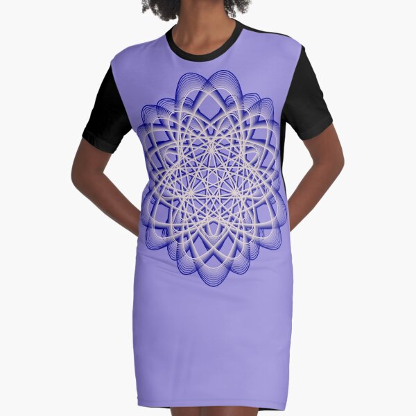 Abstract Dark Blue Violet Atomic Swaps Graphic T-Shirt Dress