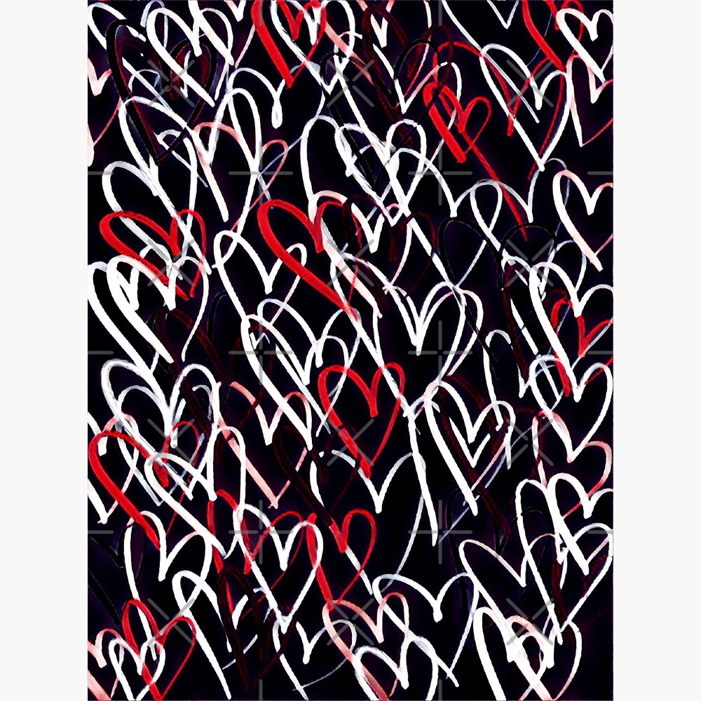 Red, Black, and White Hearts - Abstract Design — Poster