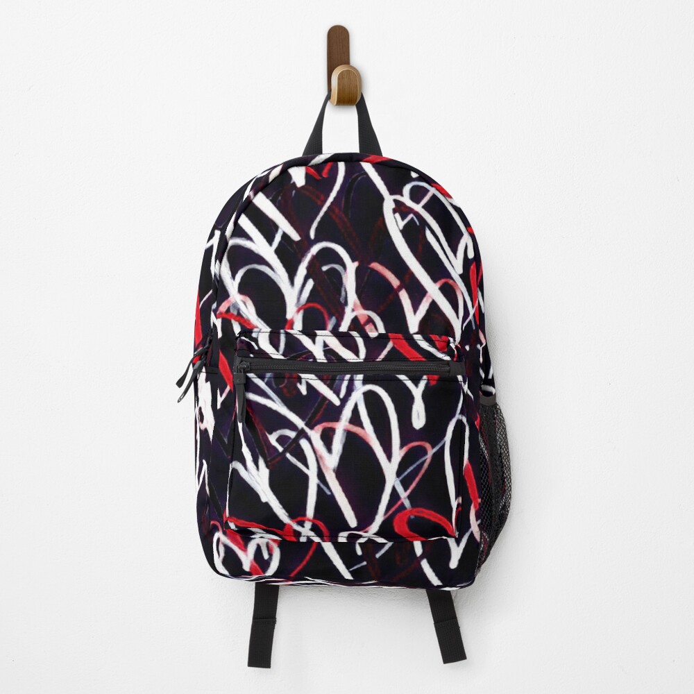 Red, Black, and White Hearts - Abstract Design on a backpack