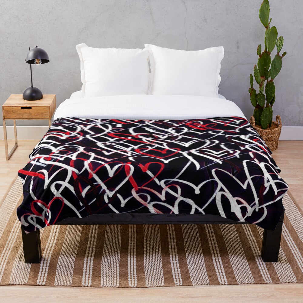 Red, Black, and White Hearts - Abstract Design on a throw blanket