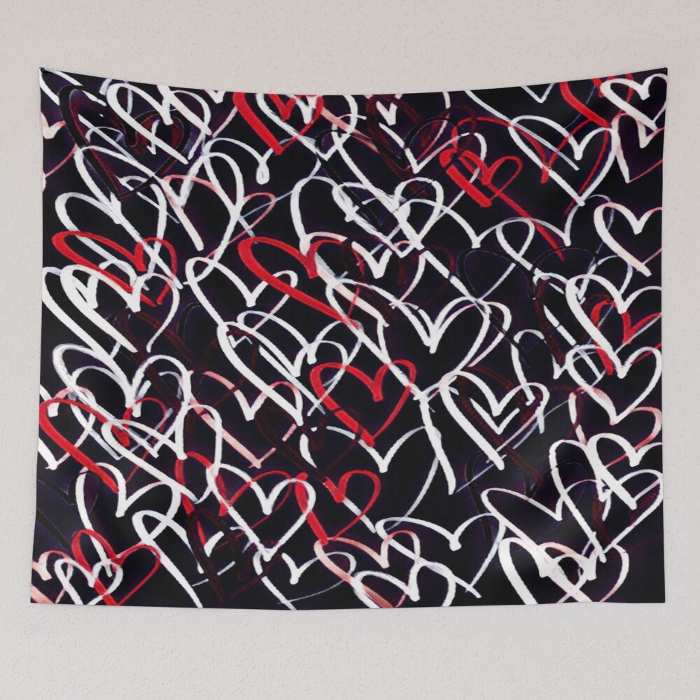 Red, Black, and White Hearts - Abstract Design on a tapestry