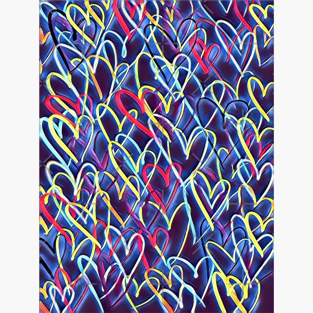 Multicolor Heart Doodle Pattern — Poster