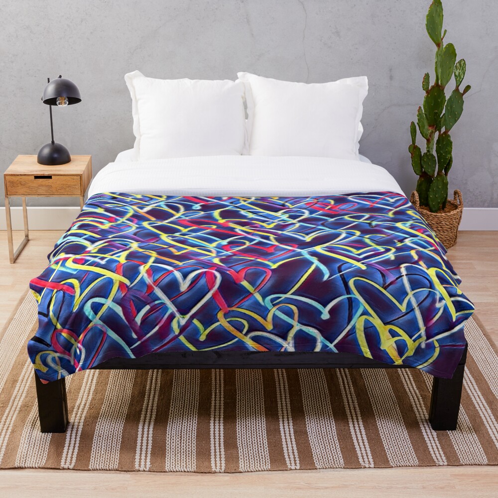 Multicolor Heart Doodle Pattern on a throw blanket