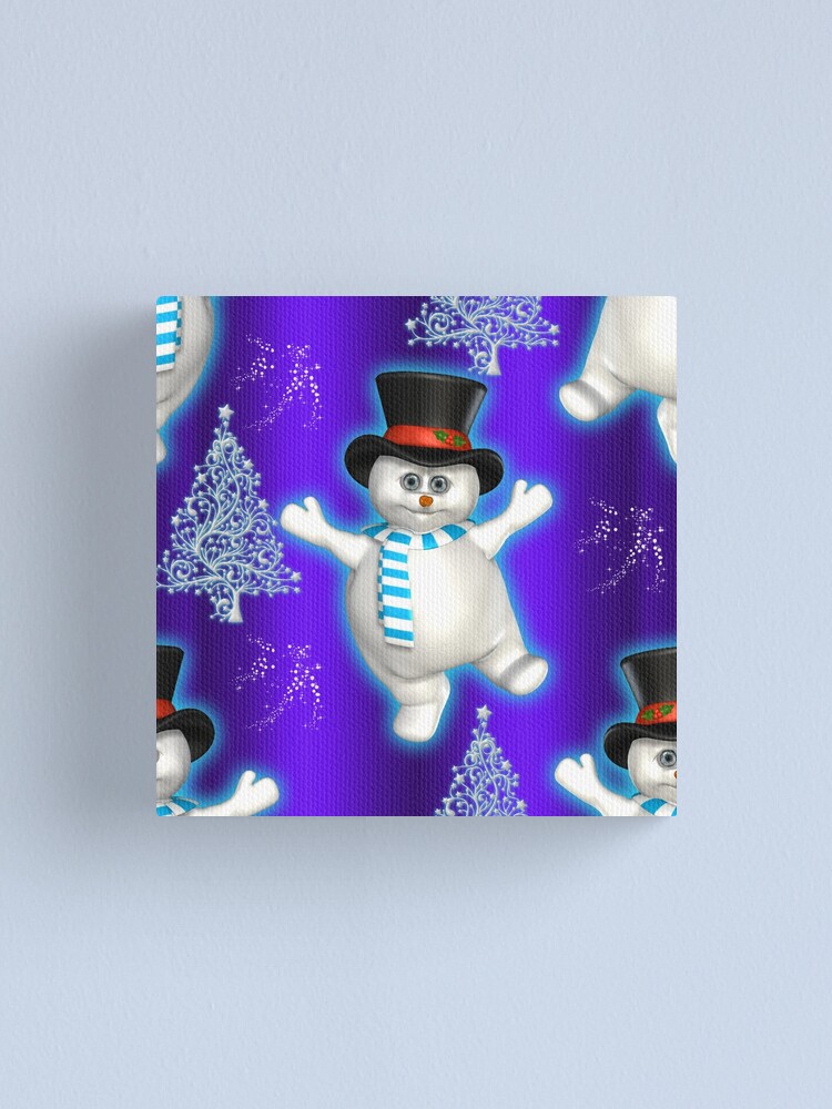 Alternate view of Cute Blue Christmas Dancing Snowmen Canvas Print
