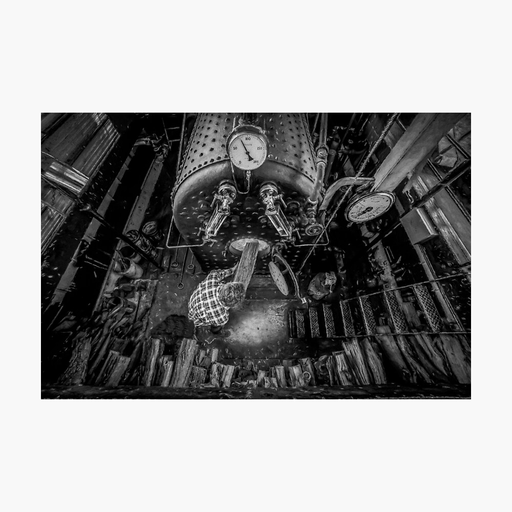 The Paddle Steamer Fireman (black & white) Photographic Print