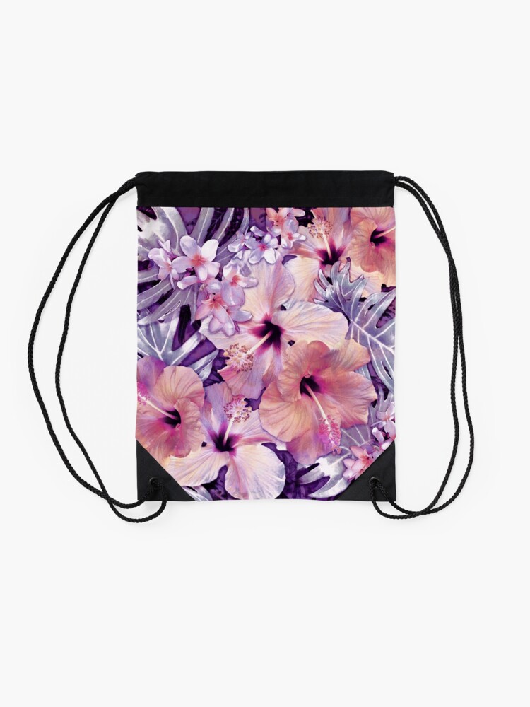 Alternate view of Violet Vintage Tropical Drawstring Bag