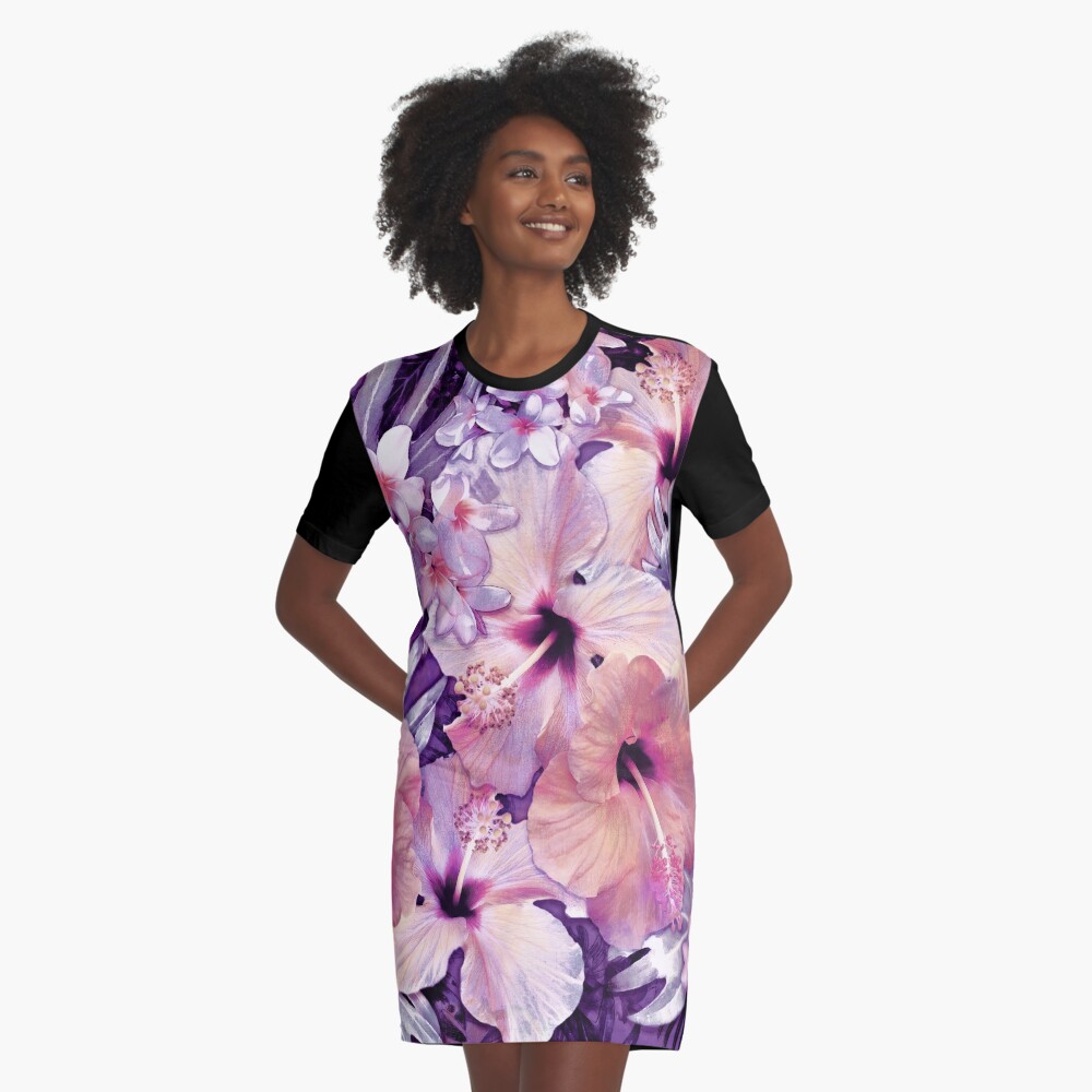 Violet Vintage Tropical Graphic T-Shirt Dress